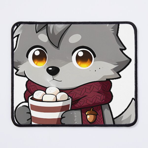 Item preview, Cozy Wolf Pup with Marshmallow Cocoa and Scarf designed and sold by pumsquare.