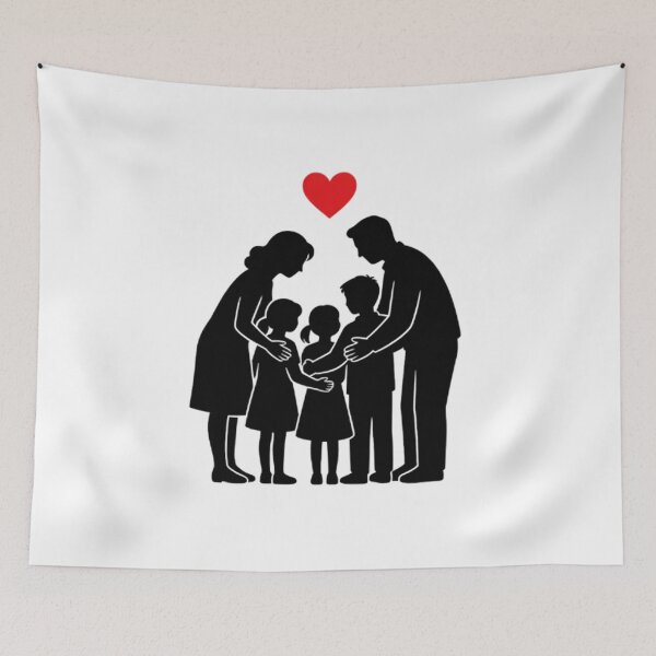Item preview, Loving Family of Five Silhouette — Red Heart Above designed and sold by Bondingbonding.