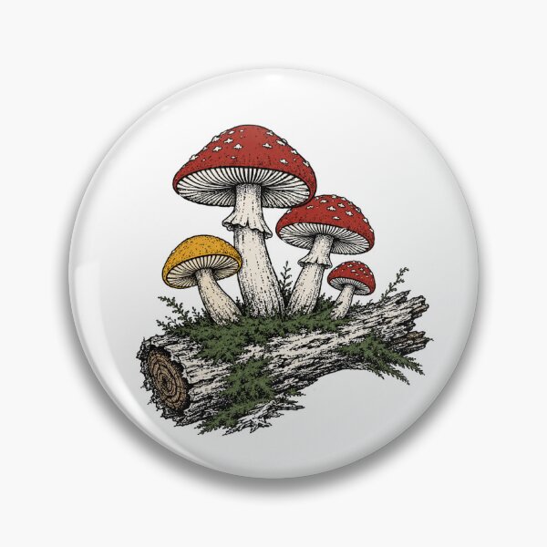 Item preview, Red and Yellow Mushrooms on Log Illustration designed and sold by Tin Robot Co..