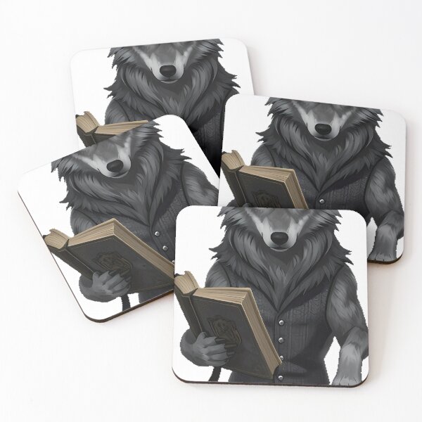 Item preview, Lobo de estilo Dark Academia con chaleco de tweed y tomo designed and sold by IllumeInk.