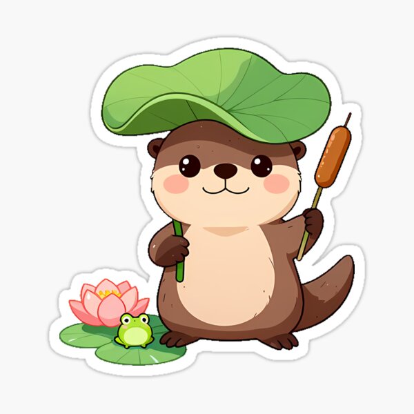 Item preview, Cottagecore Otter with Lotus Leaf Hat designed and sold by pumsquare.