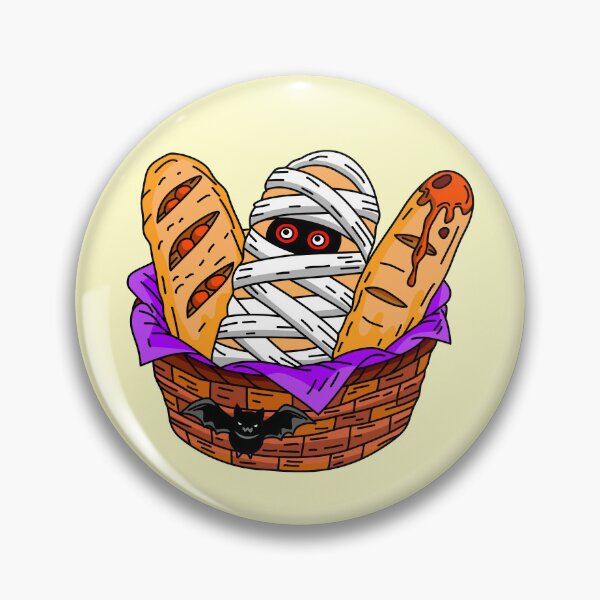 Item preview, Cartoon Halloween Spooky Bread Basket with Mummy Loaf French Baguettes and Bat Illustration designed and sold by RS4you.