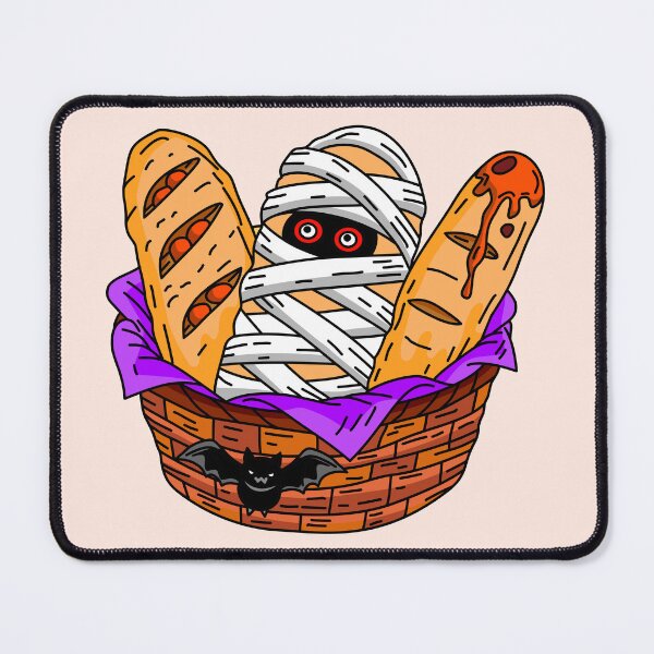Item preview, Cartoon Halloween Spooky Bread Basket with Mummy Loaf French Baguettes and Bat Illustration designed and sold by RS4you.