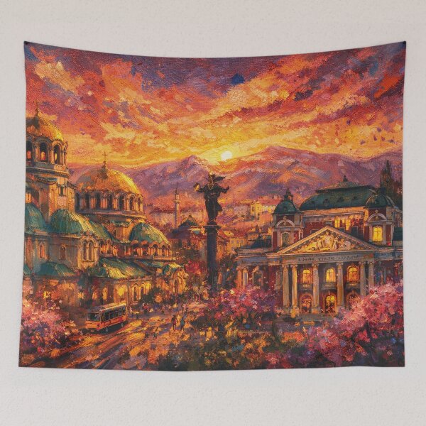 Item preview, A painting of Sofia by night, Bulgaria – A Beautiful City in Europe. designed and sold by GalleryKauffeld.
