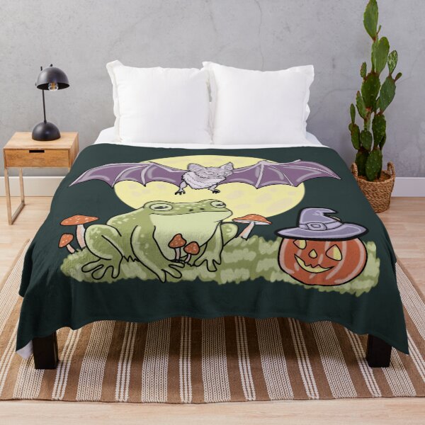 Item preview, Frog and Bat Cute Spooky Halloween Cottagecore Art designed and sold by LeshanArt.