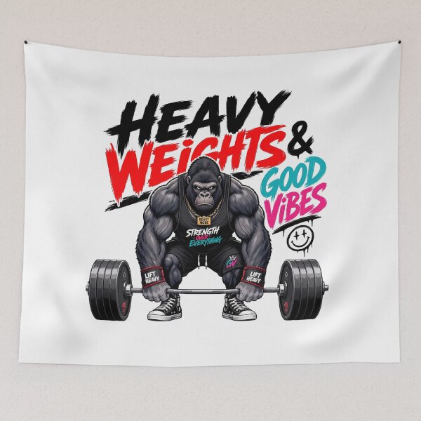 Item preview, Heavy Weights And Good Vibes Gym Gorilla designed and sold by BobbyTee Merch.