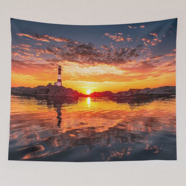 Item preview, Lighthouse with a sunset view, pink twilight coastal ocean color art print photograph designed and sold by Jéanpaul  Ferro.