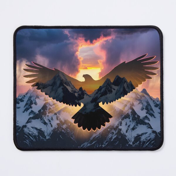 Item preview, Majestic Eagle Silhouette Over Snowy Mountains at Sunset | Freedom designed and sold by DreamyWallVibes.