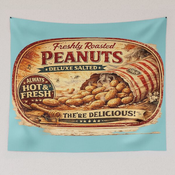 Item preview, Freshly Roasted Peanuts Deluxe Salted They're Delicious Vintage Food Sign designed and sold by Normandy Road Heritage™ - Vintage Garage Art.