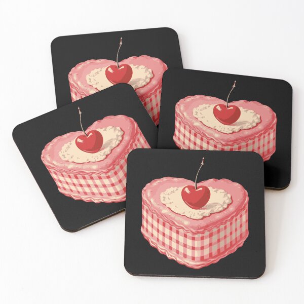 Item preview, Retro Heart Cake with Cherry Pink Dessert designed and sold by FeverVoid.