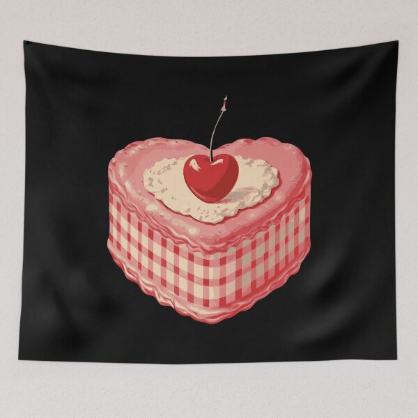 Item preview, Retro Heart Cake with Cherry Pink Dessert designed and sold by FeverVoid.
