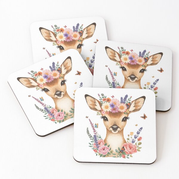 Item preview, Floral Deer With Roses and Butterflies | Botanical Woodland Animal Nature Art designed and sold by Pandey14.