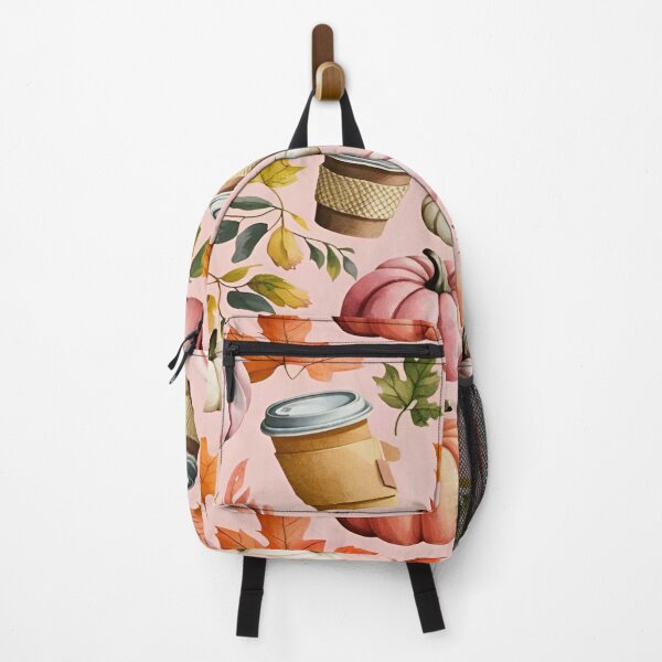 Item preview, A Whimsical Autumn Coffee Cup, Leaves, and Pumpkins Seamless Pattern on a Light Pink Background designed and sold by Matt_Smith.