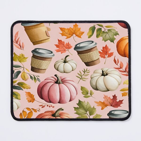 Item preview, A Whimsical Autumn Coffee Cup, Leaves, and Pumpkins Seamless Pattern on a Light Pink Background designed and sold by Matt_Smith.
