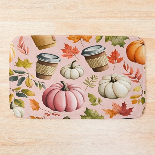 Item preview, A Whimsical Autumn Coffee Cup, Leaves, and Pumpkins Seamless Pattern on a Light Pink Background designed and sold by Matt_Smith.