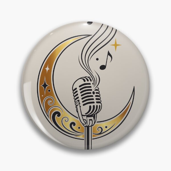 Item preview, Retro microphone crescent moon music singing moon symbol designed and sold by Christine Krahl.