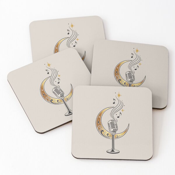Item preview, Retro microphone crescent moon music singing moon symbol designed and sold by Christine Krahl.