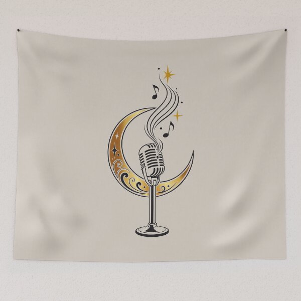 Item preview, Retro microphone crescent moon music singing moon symbol designed and sold by Christine Krahl.