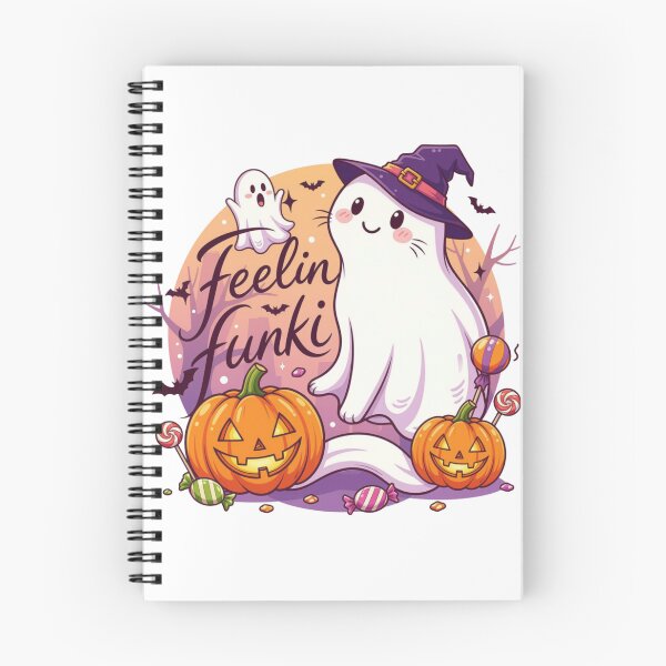 Item preview, Feelin Funki Cute Ghost Cat Halloween Witch Illustration designed and sold by TheChalkyFox.