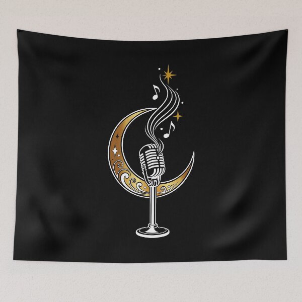 Item preview, Retro microphone crescent moon music singing moon symbol designed and sold by Christine Krahl.
