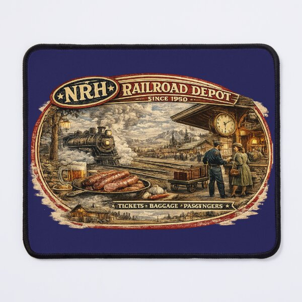 Item preview, NRH Railroad Depot Since 1950 Tickets Baggage Passengers Vintage Train Station Sign designed and sold by Normandy Road Heritage™ - Vintage Garage Art.