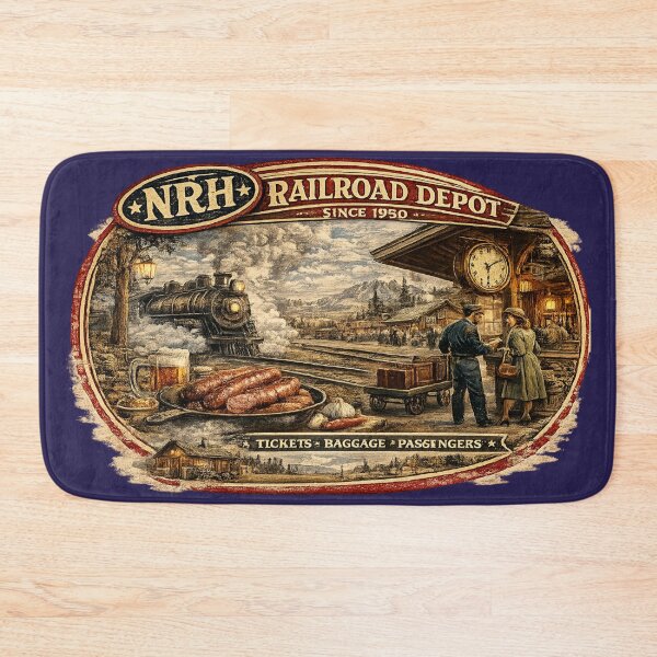 Item preview, NRH Railroad Depot Since 1950 Tickets Baggage Passengers Vintage Train Station Sign designed and sold by Normandy Road Heritage™ - Vintage Garage Art.
