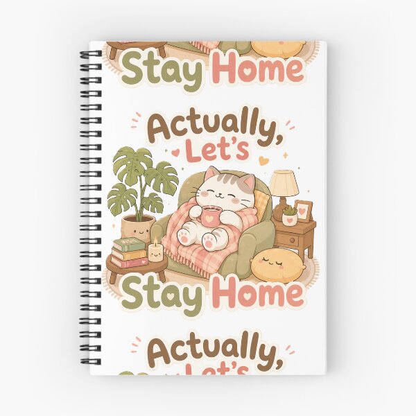 Item preview, Actually Let's Stay Home Cute Cozy Cat Monstera Books Aesthetic designed and sold by nour-lawra.