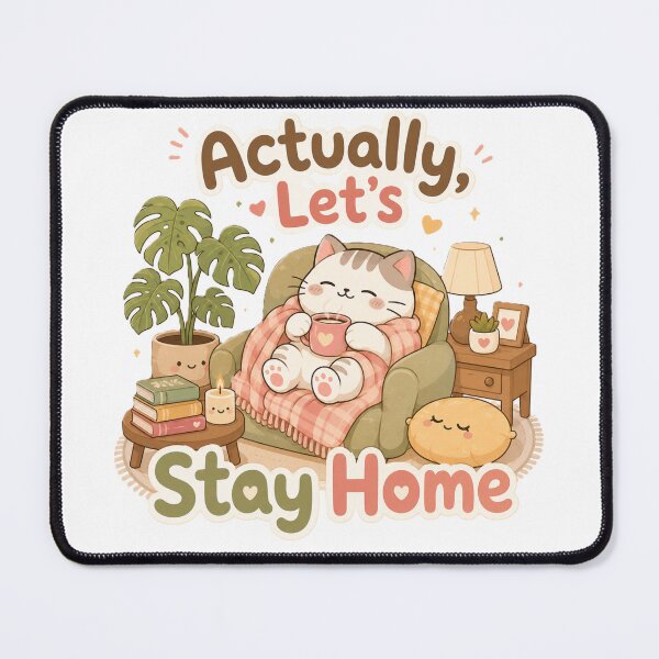Item preview, Actually Let's Stay Home Cute Cozy Cat Monstera Books Aesthetic designed and sold by nour-lawra.