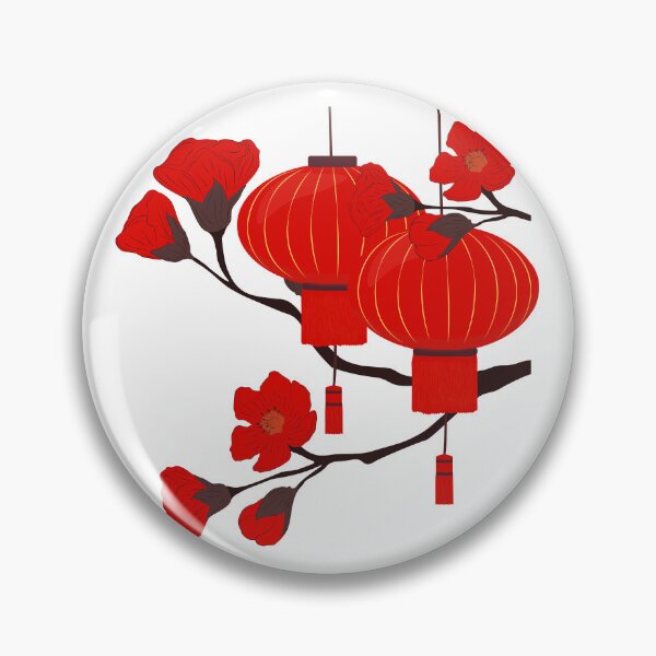 Item preview, Red Chinese Lanterns and Flowers – Traditional Asian Festival Design designed and sold by EmeraldeaArt.