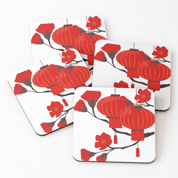 Item preview, Red Chinese Lanterns and Flowers – Traditional Asian Festival Design designed and sold by EmeraldeaArt.
