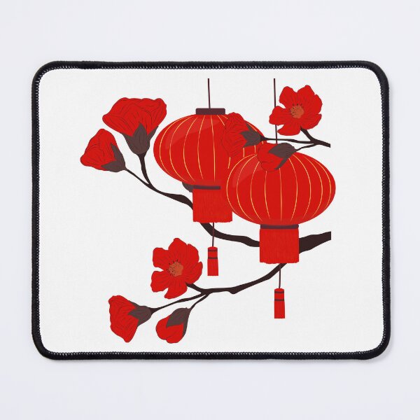Item preview, Red Chinese Lanterns and Flowers – Traditional Asian Festival Design designed and sold by EmeraldeaArt.