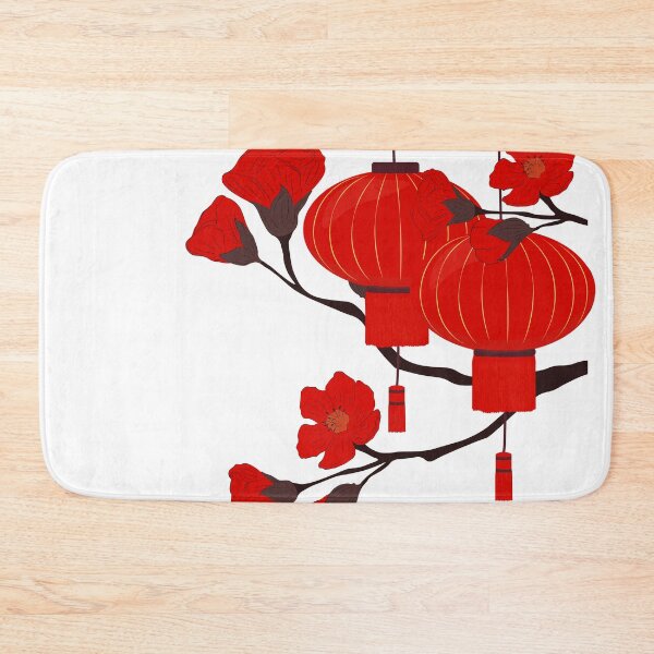 Item preview, Red Chinese Lanterns and Flowers – Traditional Asian Festival Design designed and sold by EmeraldeaArt.