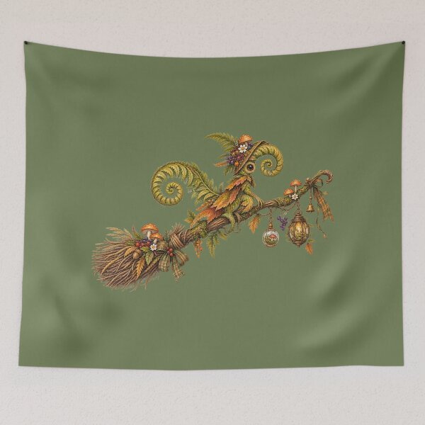 Item preview, Cottagecore Fern Frond on Broomstick Watercolor Art – Whimsical Halloween Print designed and sold by MagicMakerPh.