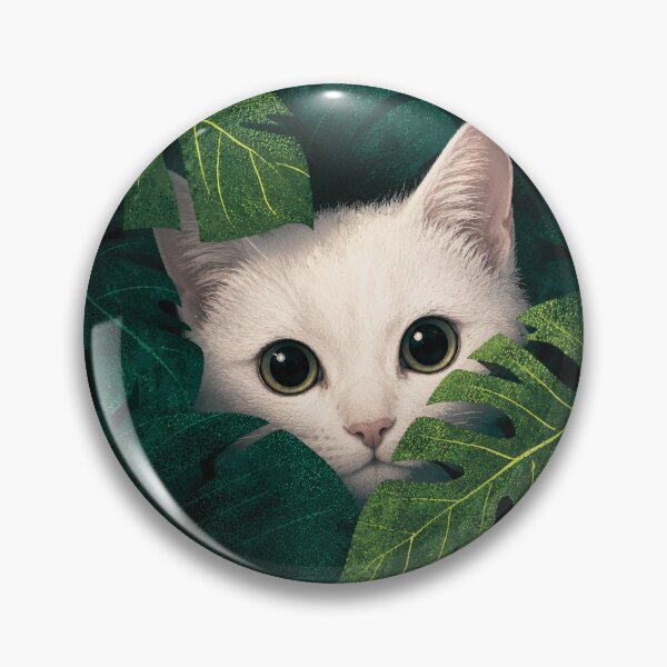 Item preview, Cute White Kitten Peeking Through Green Monstera Leaves Tropical Plant Art designed and sold by Daily-chaos.