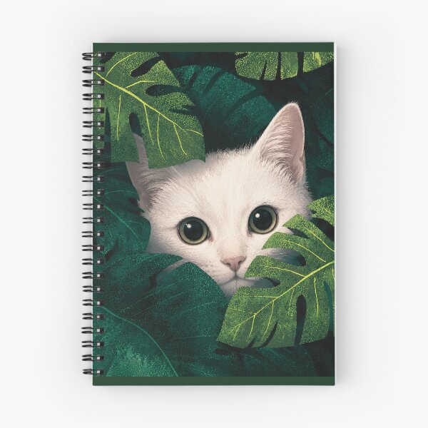 Item preview, Cute White Kitten Peeking Through Green Monstera Leaves Tropical Plant Art designed and sold by Daily-chaos.