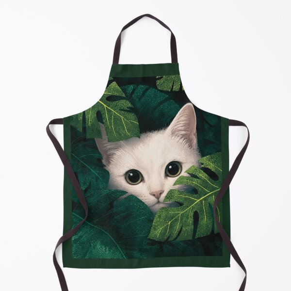 Item preview, Cute White Kitten Peeking Through Green Monstera Leaves Tropical Plant Art designed and sold by Daily-chaos.