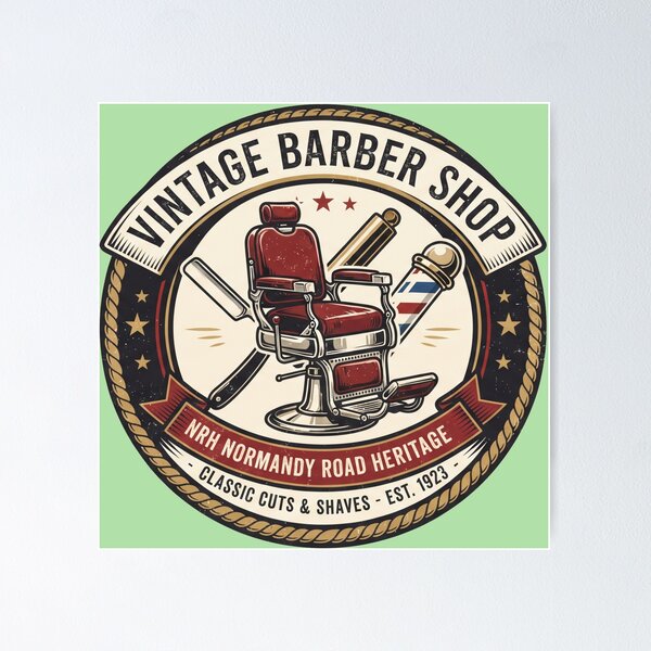 Item preview, NRH Vintage Barber Shop Classic Cuts & Shaves Est 1973 Barber Chair Pole Retro Sign designed and sold by Normandy Road Heritage™ - Vintage Garage Art.