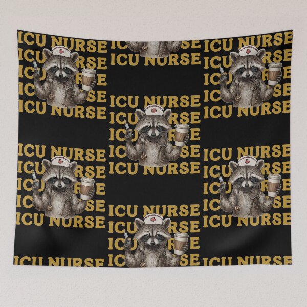 Item preview, ICU Nurse Raccoon Coffee Lover Design designed and sold by phoebelevine.