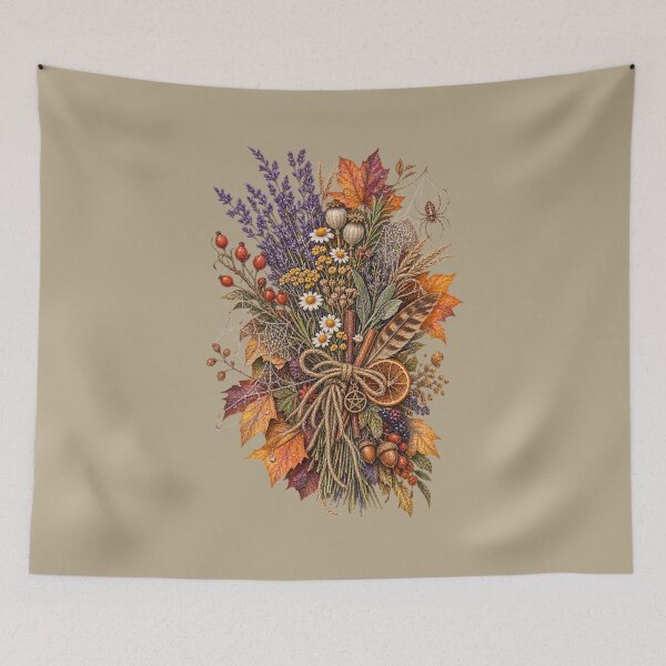 Item preview, Cottagecore Herbs & Autumn Leaves Watercolor Art – Cozy Halloween Print designed and sold by MagicMakerPh.