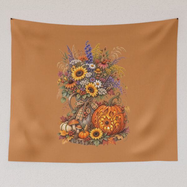 Item preview, Cottagecore Wildflower Bouquet & Pumpkin Watercolor Art – Cozy Fall Print designed and sold by MagicMakerPh.