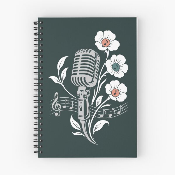 Item preview, Retro microphone, flowers, music, vintage line art designed and sold by Christine Krahl.
