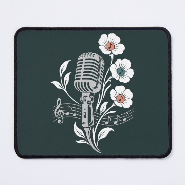 Item preview, Retro microphone, flowers, music, vintage line art designed and sold by Christine Krahl.