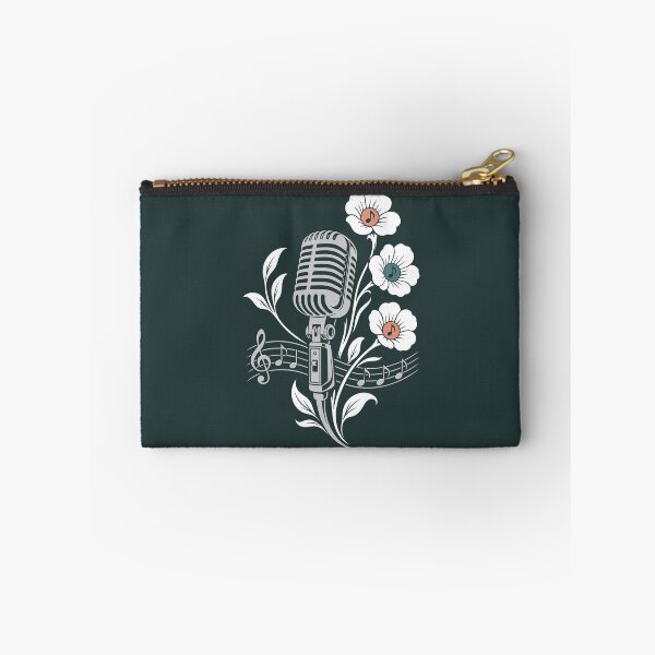 Item preview, Retro microphone, flowers, music, vintage line art designed and sold by Christine Krahl.