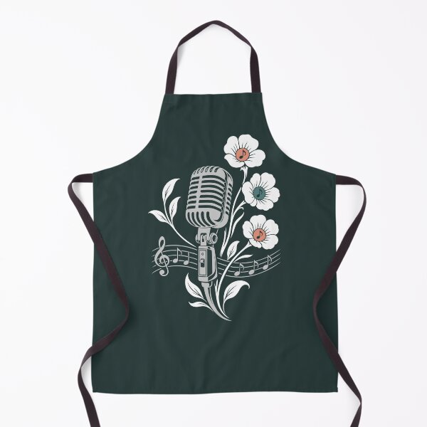 Item preview, Retro microphone, flowers, music, vintage line art designed and sold by Christine Krahl.