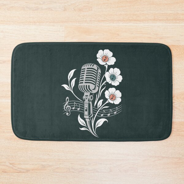 Item preview, Retro microphone, flowers, music, vintage line art designed and sold by Christine Krahl.