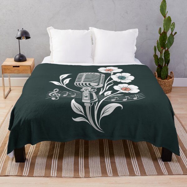 Item preview, Retro microphone, flowers, music, vintage line art designed and sold by Christine Krahl.