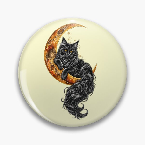 Item preview, Black Cat Familiar on Golden Crescent Moon – Witchcore Occult Art designed and sold by Anyshca.