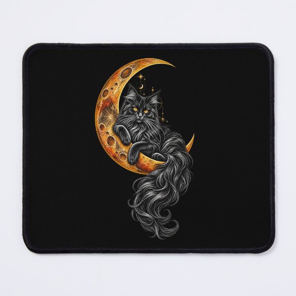 Item preview, Black Cat Familiar on Golden Crescent Moon – Witchcore Occult Art designed and sold by Anyshca.
