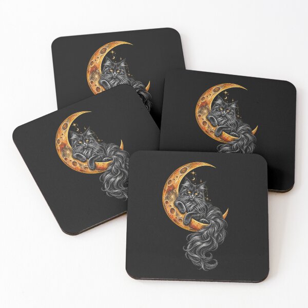 Item preview, Black Cat Familiar on Golden Crescent Moon – Witchcore Occult Art designed and sold by Anyshca.