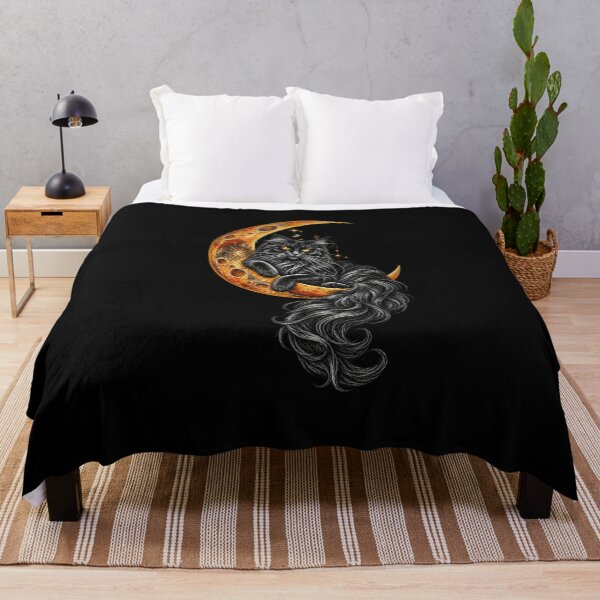 Item preview, Black Cat Familiar on Golden Crescent Moon – Witchcore Occult Art designed and sold by Anyshca.